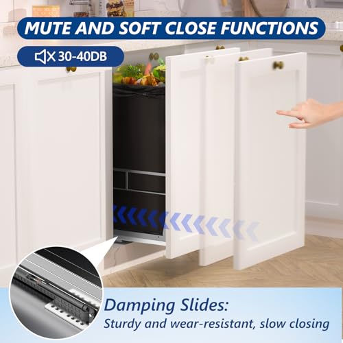 10 Gal Pull Out Trash Can Under Cabinet with Tiltable 10° (Silver / Single-10Gal)