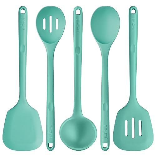 Silicone Kitchen Cooking Utensil Set of 5 ((1) Aqua Sky)