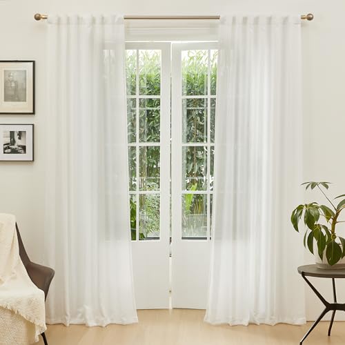 90 Inch Curtains for Sliding Glass Door Windows (50"W x 90"L (Pack of 2) / Beige White)
