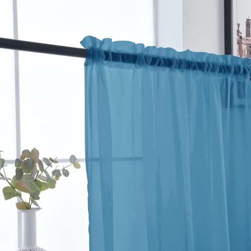 Blue Sheer Curtains 4 Panels Rod Pocket Semi (Blue / 52"W x 90"L (Pack of 4))