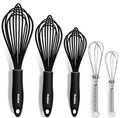Kitchen Whisk Set of 5 (5+7 & 9+11+12 inch / 5 Pcs Black & Silver)