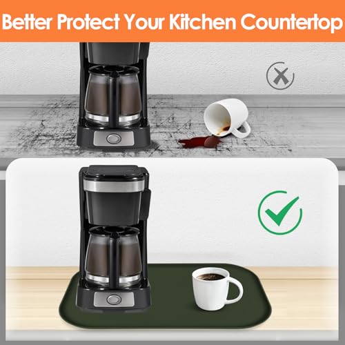 Silicone Coffee Maker Mat with Lip for Countertops (Dark Olive / 24'' x 16'')