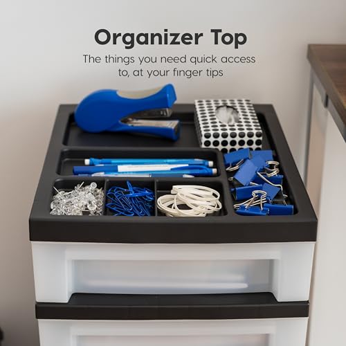 4 Drawer Rolling Storage Cart with Organizer Top (Black / 4 Drawer with Wheels)