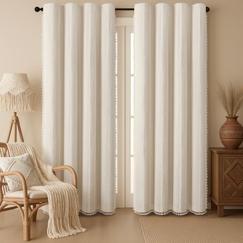 Boho 100% Blackout Curtains 90 Inch 2 Panels Linen Blend Beige (Beige / 52"W x 90"L (Pack of 2))