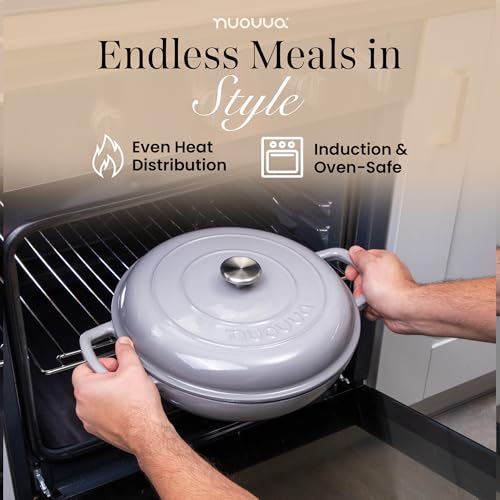 Shallow Cast Iron Casserole with Lid (Grey / 3.7-Quart - Shallow)