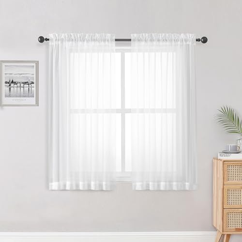 Sheer White Curtains 84 Inch Length 2 Panels Set for Living Room Bedroom (White / 42"W x 48"L (Pack of 2))