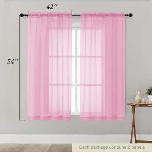 Sheer Pink Curtains for Bedroom Living Room 54 Inch Length 2 Panels Set (Pink / 42"W x 54"L (Pack of 2))