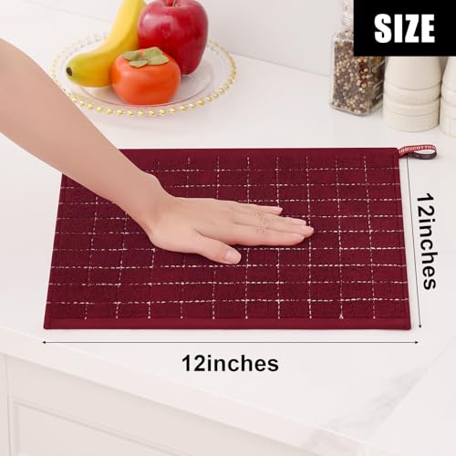 100% Cotton Terry Kitchen Dish Cloths (Burgundy Red / 12 X 12 - 6 Pack)