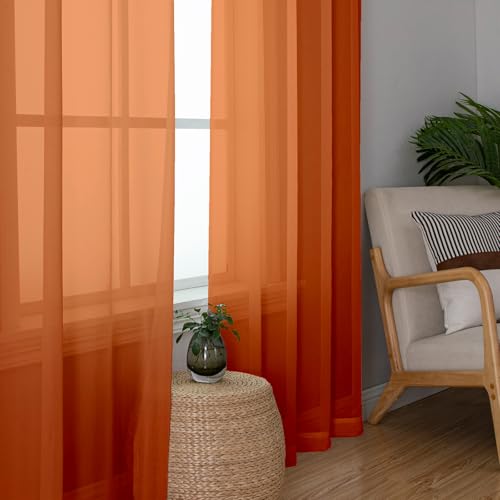 Orange Sheer Curtains 72 Inches Long 2 Panels (Orange / 42"W x 72"L (Pack of 2))