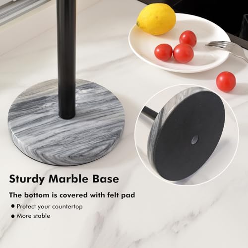 Black Paper Towel Holder Countertop with Heavy Marble Base (Black)