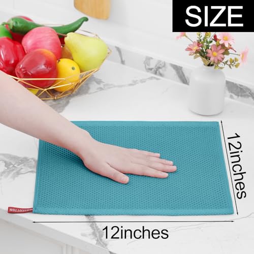 100% Cotton Waffle Weave Kitchen Dish Cloths 8 (Lake Blue / 12 X 12 - 8 Pack)