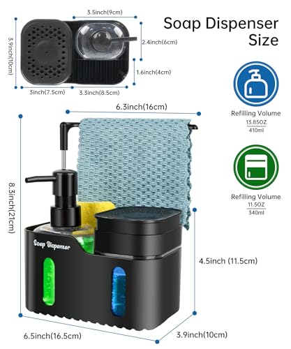 Hand Soap and Dish Soap Dispenser Set for Kitchen (Black)