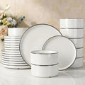 Porcelain 24 Piece Dinnerware Set (White with Black Trim / Service for 8 (Standard Dinner Set))