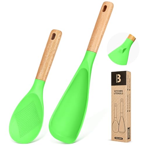 Cooking Spoon and Rice Scooper for Nonstick Cookware (Apple Green)