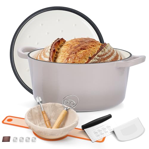Enameled Dutch Oven Pot for Bread Baking (Khaki)