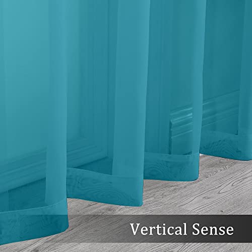 Sheer Curtains 63 inch Length 2 Panels Set (Turquoise / 42"W x 63"L (Pack of 2))