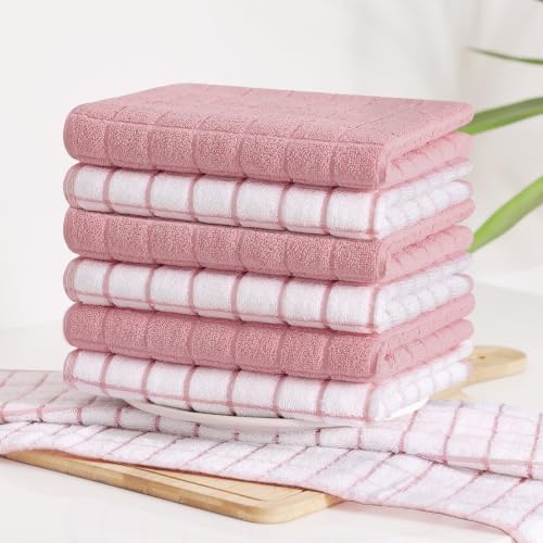 Large Premium Cotton Kitchen Towels 16"x 28" (Rose / 16" X 28" - 12 Pack)