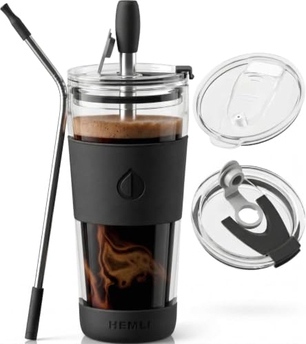 19 oz. Clear Double Wall Glass Coffee Tumbler (New Black)