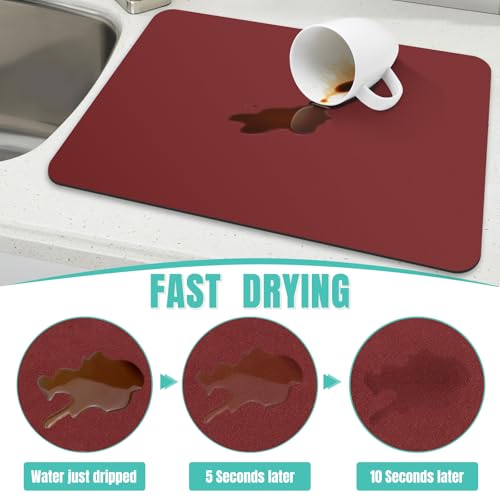 Coffee Mat Super Absorbent Dish Drying Mat Coffee Bar Mat 17"x 30" (Red / 17" x 30")
