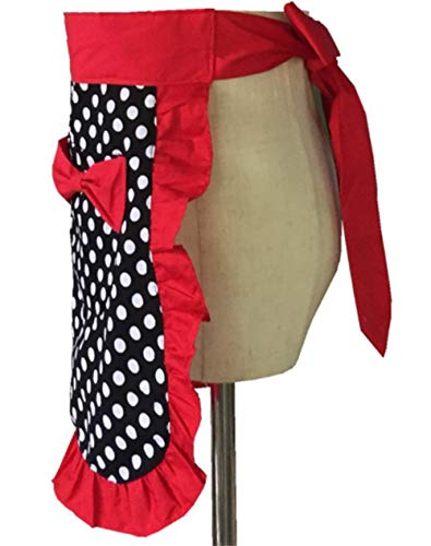 Womens Kitchen Baking Waist Pocket Half Bistro Kitchen Cooking Apron (Red)