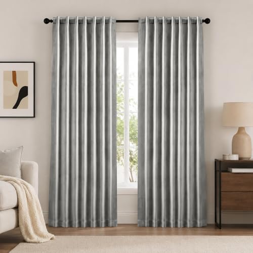 Deoconovo 100% Blackout Curtains for Living Room Nursery 96 Inch Long (Dark Grey/100% Blackout / 50"W x 96"L (Pack of 2))