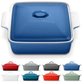 Stoneware Casserole Dish Bakeware with Lid (2.5 Qt / Reactive Blue)