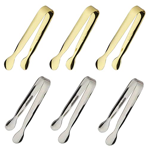 6PCS Ice Tongs Mini Sugar Tongs 4.25Inch Tong for Serving Food Small Serving Tong (6PCS Silver and Gold)