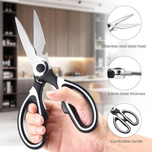 3 Pack Kitchen Scissors & Seafood Scissors Set (Black & White)