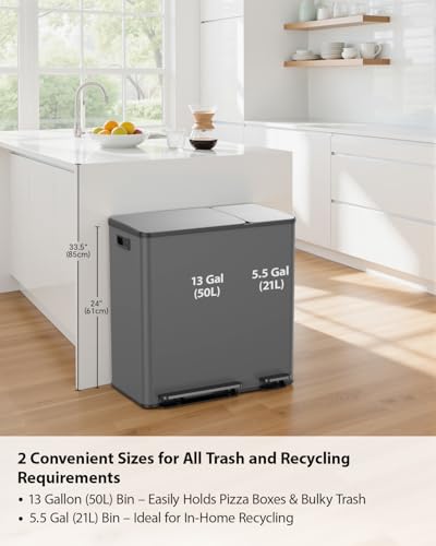 Double Trash Can Kitchen (Grey / 13+5.5 Gallon)