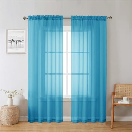 Turquoise Sheer Curtains 78 Inches Long 2 Panels (Turquoise / 42"W x 78"L (Pack of 2))