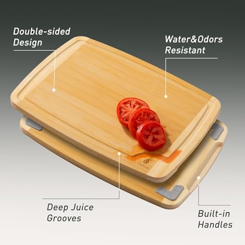 Bamboo Cutting Board Set Non Slip Feet Over Sink Acrylic Counter Lip Glass Plastic Smart Clear Countertop Marble Organizer Engraved Holder Flexible Round Black Stone Thin Bar White Commercial Metal (1 Pack / Two-Tone Bamboo)