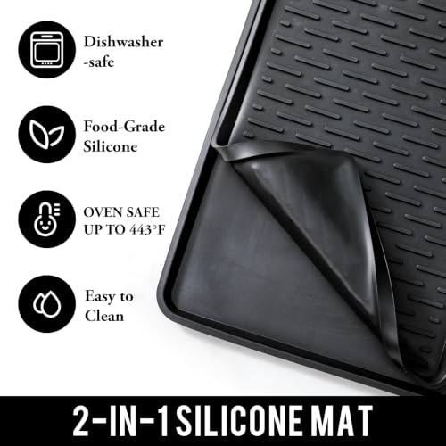 2 in 1 Extra Large 16"x28" Silicone Coffee Bar Mat Accessories Heat Resistant for Espresso Machine with Detachable Dish Drying Rug Rack Stone Kitchen Office Home Cafetera Essentials Black (Black / 28" x 16")