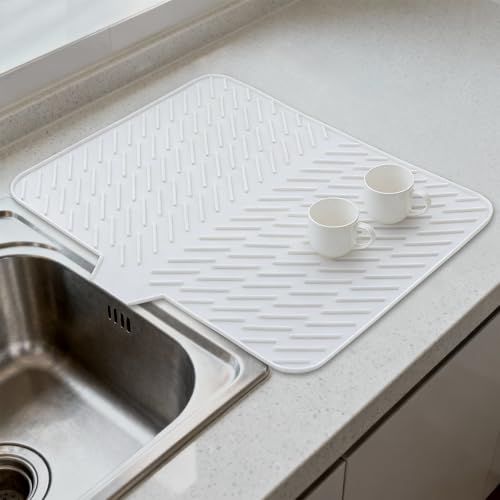 Silicone Dish Drying Mat for Kitchen Counter (Grayish White / 23" x 17")