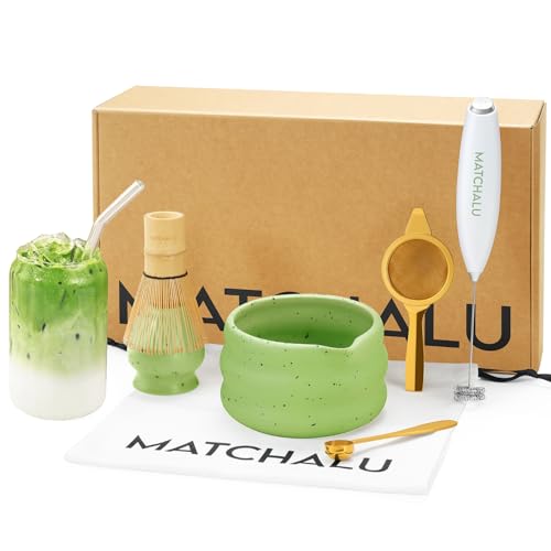 Matcha Whisk Set With Ceramic Matcha Bowl (Green)