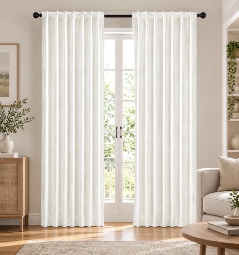 Deoconovo 100% Blackout Curtains for Living Room Nursery 84 Inch Long (Cream White/100% Blackout / 50"W x 84"L (Pack of 2))