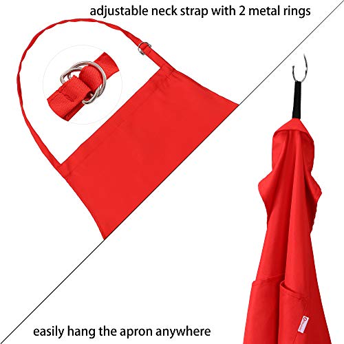 Red Adjustable Bib Apron for Women with Pockets (Red X1)