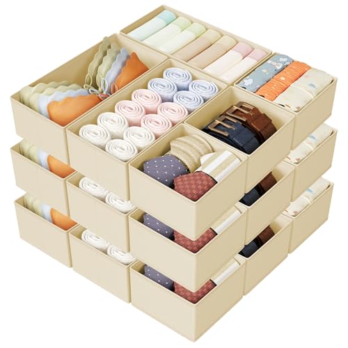 Drawer Organizer Clothes Storage (Beige / 18 Pack)