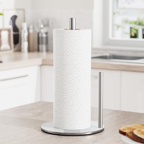 Paper Towel Holder Silver Stainless Steel Kitchen Countertop Roll Organizer (Silver)
