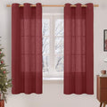 Burgundy Red Sheer Linen Curtains 63 Inch Length for Bedroom (34"W x 63"L (Pack of 2) / Burgundy Red)