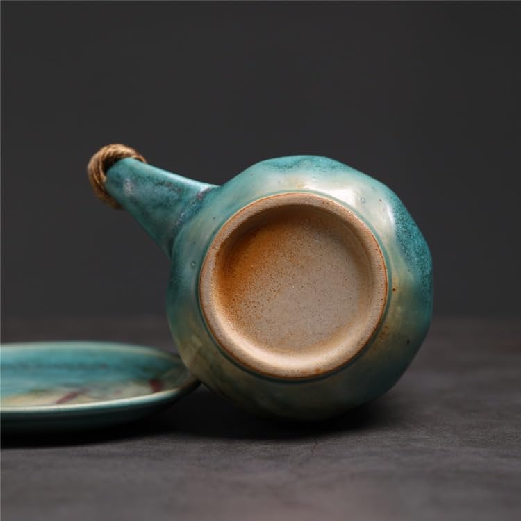 Little handmade ceramic pottery tea cup with saucer (Teal Green)