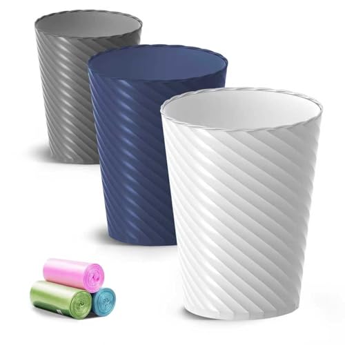 Bathroom Trash Can 3 Pack (Blue & White & Grey- 3 Pack)