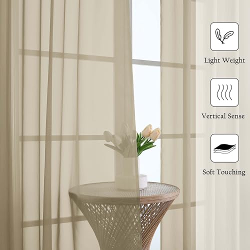 Taupe Sheer Curtains 108 Inches Long 2 Panels (Taupe / 59"W x 108"L (Pack of 2))