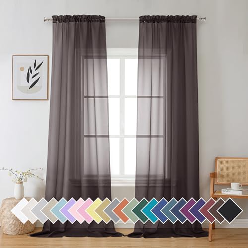 Chocolate Brown Sheer Curtains 90 Inches Long 2 Panels (42"W x 90"L (Pack of 2) / Chocolate)