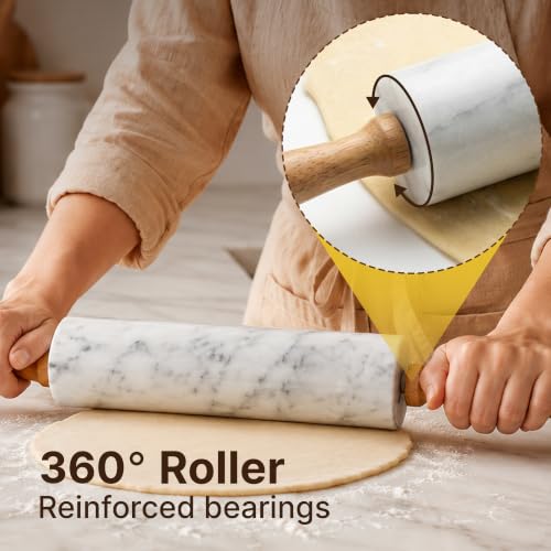 17 Inch Marble Rolling Pin With Stand (Quartz White / 17 Inch)