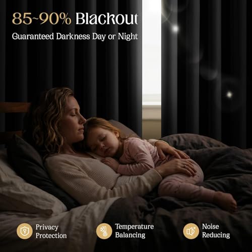 Black Blackout Curtains for Bedroom W52xL72 inch 2 Panels Rod Pocket (Black / 52"W x 72"L (Pack of 2))