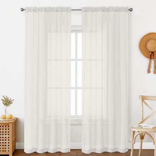 Ivory Sheer Curtains 90 Inches Long 2 Panels (Ivory / 42"W x 90"L (Pack of 2))