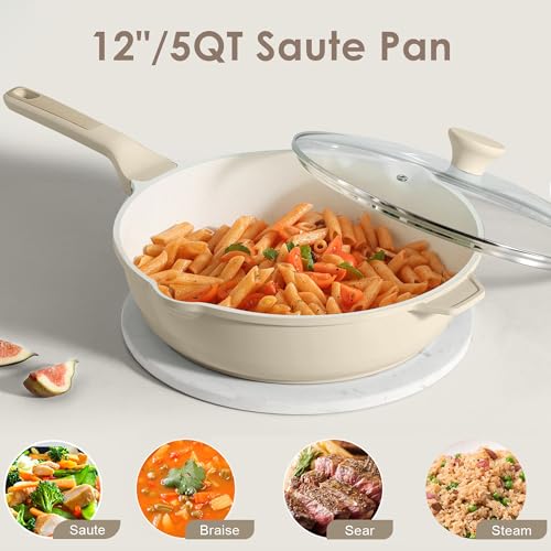 Nonstick Saute Pan with Lid 12 (Antique White / 12-inch/5QT)