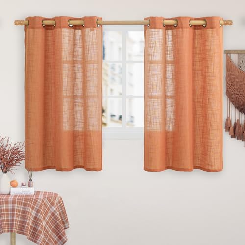 Burnt Orange Linen Curtains 48 Inch Length for Kitchen Windows (34"W x 48"L (Pack of 2) / Burnt Orange)