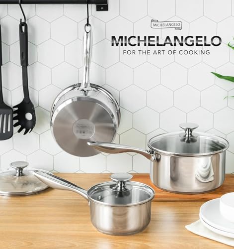 Triply Stainless Steel Saucepan Set with Lids 6pcs (1QT+2QT+3QT)