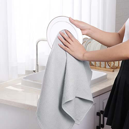 100% Cotton Waffle Weave Kitchen Dish Towels 4 (Light Gray / 13 X 28 - 4 Pack)